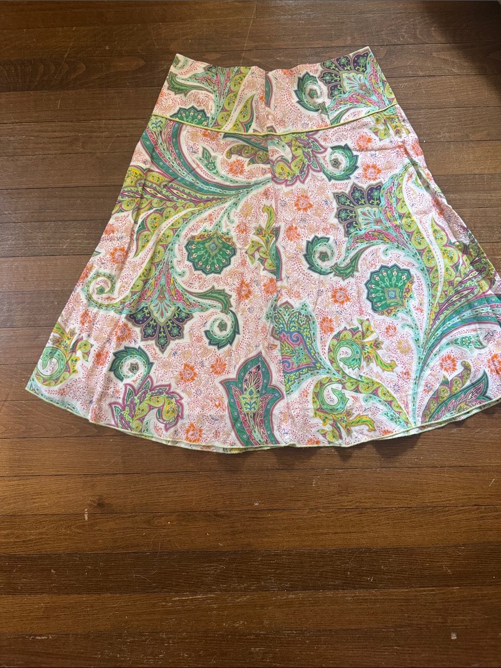ABS Allen Schwartz Pink, Green & Orange Paisley A-Line Skirt